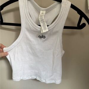 ALO Yoga White Ribbed Cropped Racerback Tank